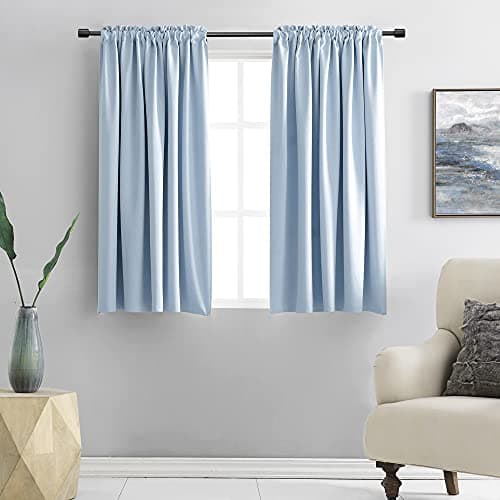 DONREN 48 Inch Curtains Light Blue Blackout Curtains - All Season Thermal Insulated Rod Pocket Curtain Panels for Kids Room (2 Panels,52 W by 48 inches Long)