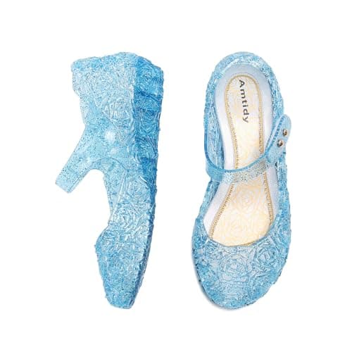 Amtidy Flats Mary Jane Dance Party Cosplay Shoes, Snow Queen Princess Birthday Sandals for Little Girls, Toddler Blue 13M Little Kid