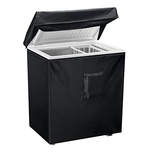 Black Chest Freezer Cover, Luxiv Waterproof Freezer Covers Compact for 7 Cubic Feet Chest Freezer Cover for Open, Zipper Pocket, Strap