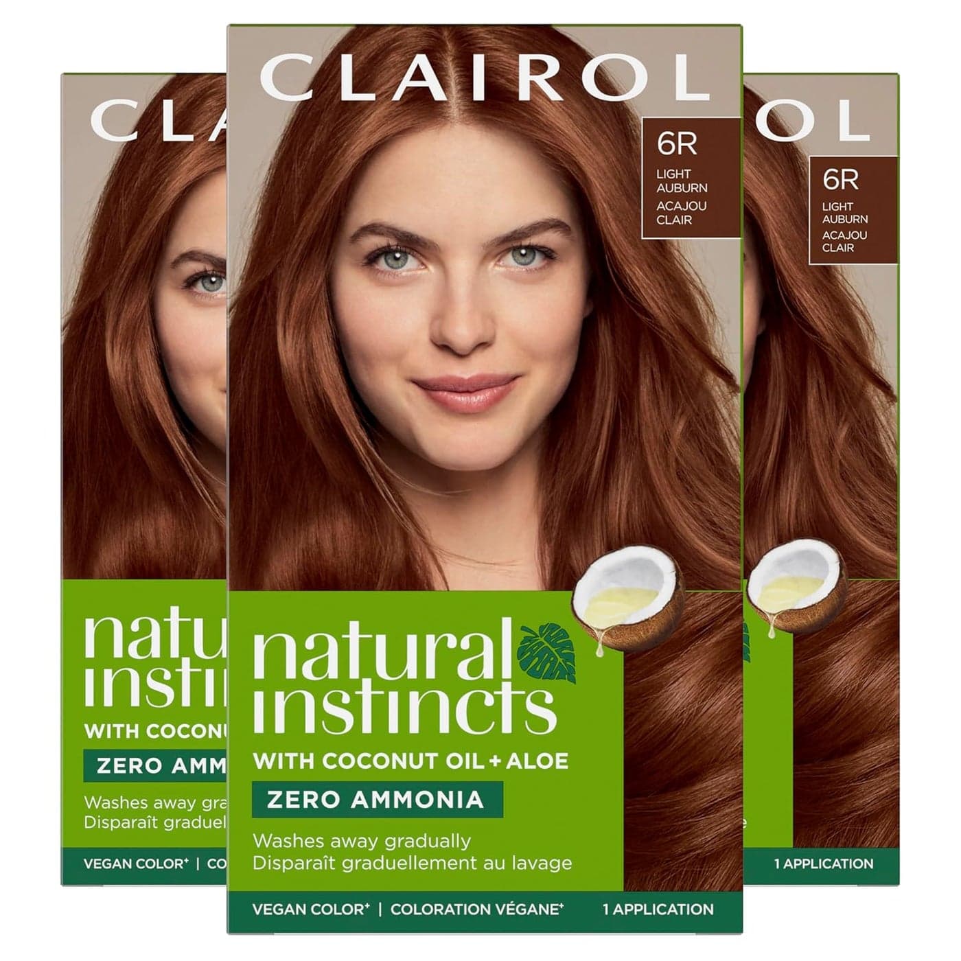 Clairol Natural Instincts DemiPermanent Hair Dye 6R Light Auburn Hair Color Pack of 3