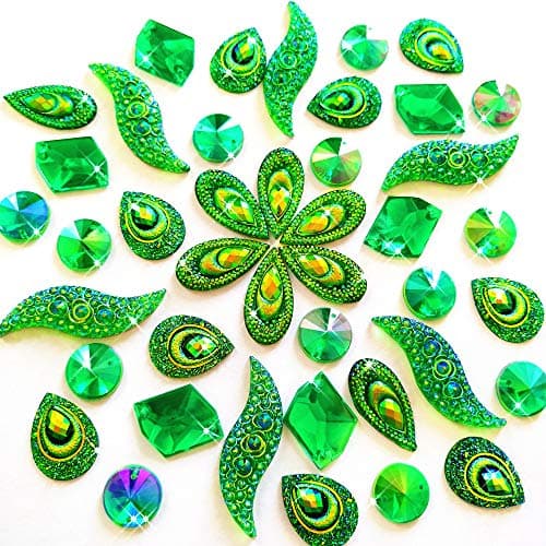50PCS Special Effect Different Shapes Mirror AB Gems Sew On Rhinestones Faceted for Handicrafts Clothing Dress Decorations Green