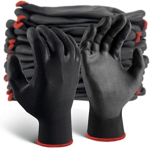RK Trends Black (PU Coated) Safety Hand Gloves – Pack of 5 Pairs for Industrial & Mechanical Use – High Dexterity, Strong Grip & Long-Lasting Protection