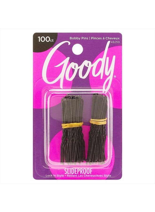 Goody Styling Hair Bobby Pins - 100 Count, Black - Slideproof and Lock-In Place - Suitable for All Hair Types - Pain-Free Hair Accessories for Women and Girls - All Day Comfort