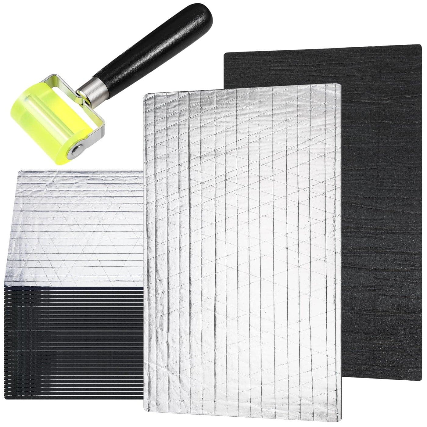 Tallew 16 Pcs 196 Mil Car Sound Deadening Mat Sound Deadener Automotive Audio Noise Insulation Dampening Insulation Mat with Rubber Roller for Hood Ceiling Door 157 x 98 in Each Sheet 1615 Sqft
