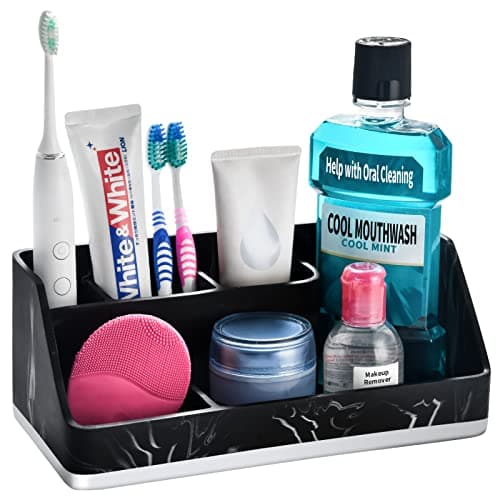 VITVITI Toothbrush Holders for Bathrooms Bathroom Counter Organizer for Vanity CountertopSink 5 Slots Tooth BrushToothpaste Holder Storage Marble Look Bathroom Accessories Black Resin