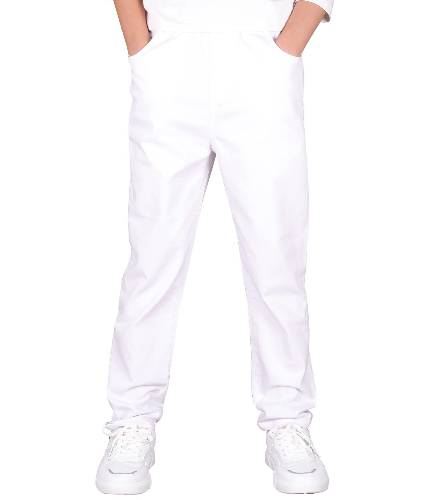 CAMLAKEE Boys' Stretch Pull on Chino Pants Kids School Uniform Yonth Twill Pants White 10-11 Years