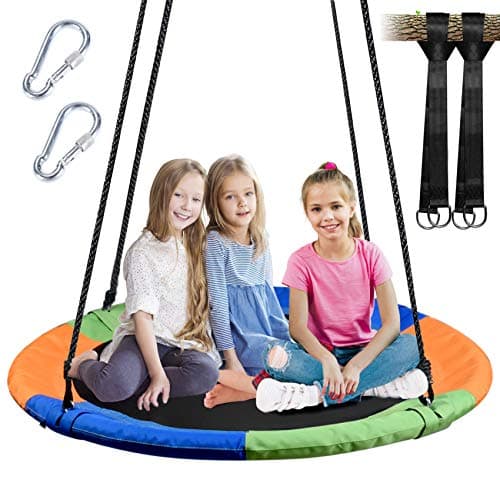40 Inch Saucer Tree Swing for Kids Outdoor Round Swing with Hanging Straps Adjustable Ropes Easy Assembly