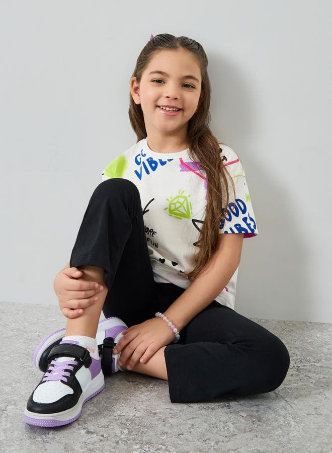 Girls Graphic Print T-Shirt and Flared Leggings Set