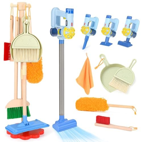 Dreamon Wooden Toddler Cleaning Set 11Pcs Kids Cleaning Toy Set with 3in1 Kids Vacuum That Really Works Montessori Cleaning Toys with Broom and Mop Set for Toddlers Girls Boys Age 36