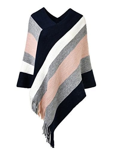 Ferand Women's Striped Poncho Sweater Cozy Knit Fringe Shawl Wraps for Fall Winter