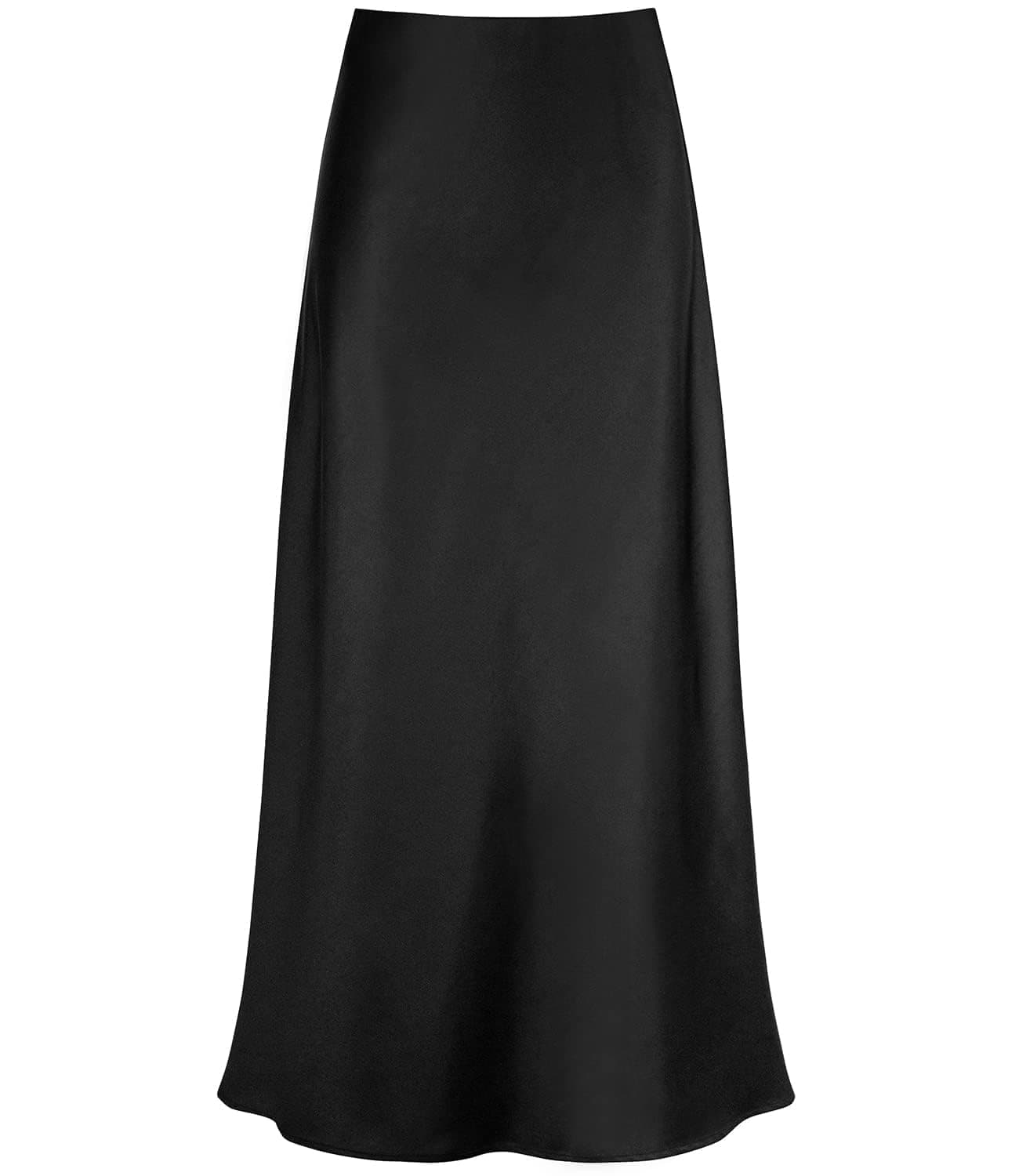 Outoshe Women's Satin High Waisted Maxi Skirts Hidden Elasticized Waistband A Line Long Skirt (Black, Large)