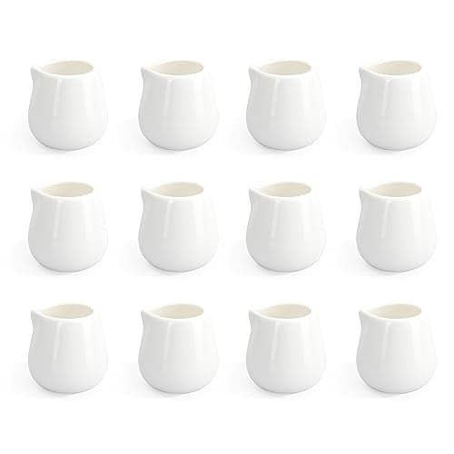 12PCS Mini Ceramic Creamer, 3 OZ Small Porcelain Creamer Pitcher, Small Syrup Pitcher, Coffee Creamer Pitcher, Creamer Dispenser, White Ceramic Pitcher for Coffee Tea Milk Sauce