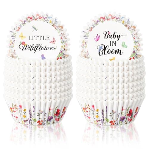 Vesici 300 Counts Wildflower Mini Cupcake Liners Disposable Cupcake Cups Wildflower Paper Baking Cups Wrappers for Ice Cream Snack Birthday Baking Baby Shower Celebration Tea Party Supplies