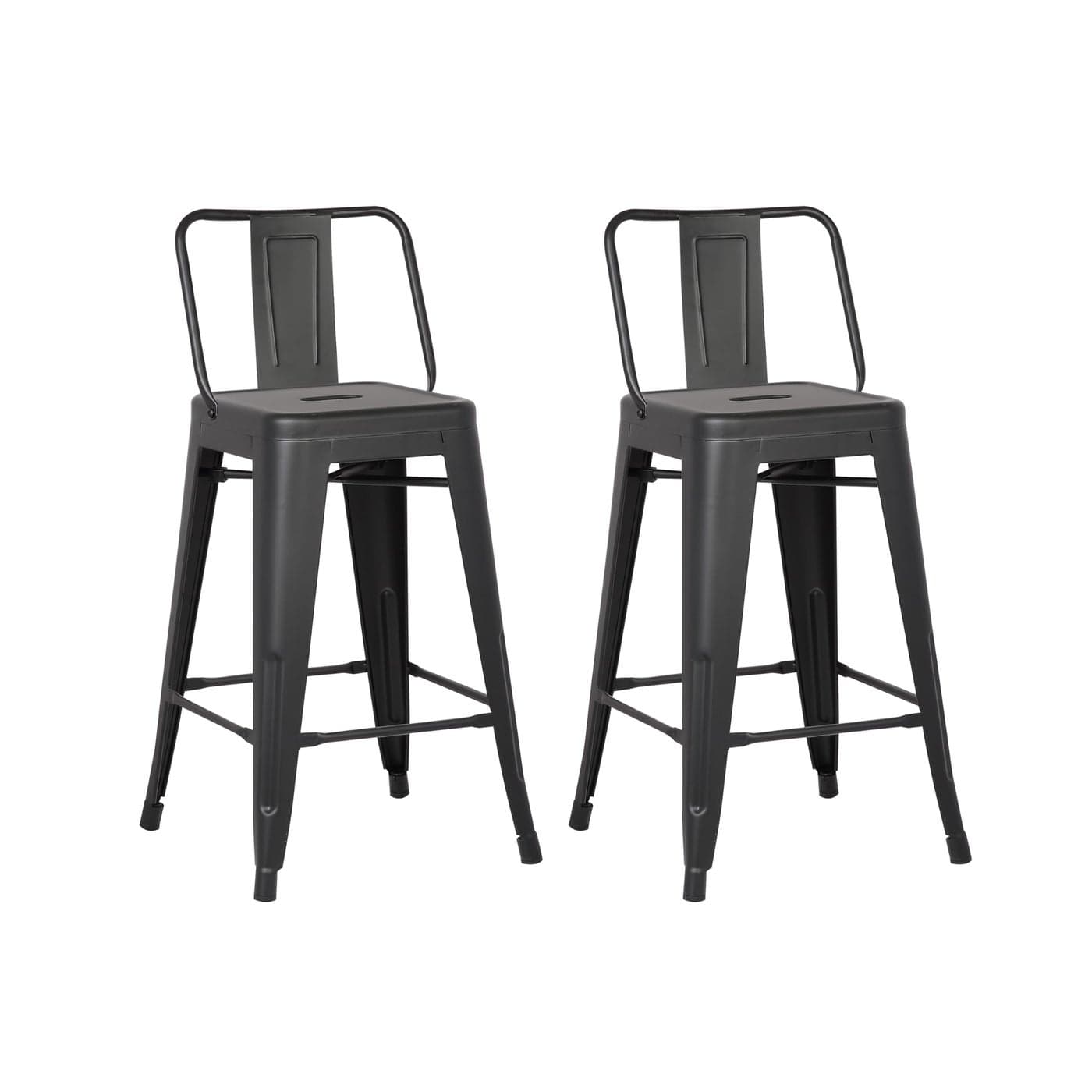 AC Pacific Modern 24 Metal Barstool Set of 2 Country Rustic Style with Low Back Lightweight Sturdy Build Easy Assembly Matte Black