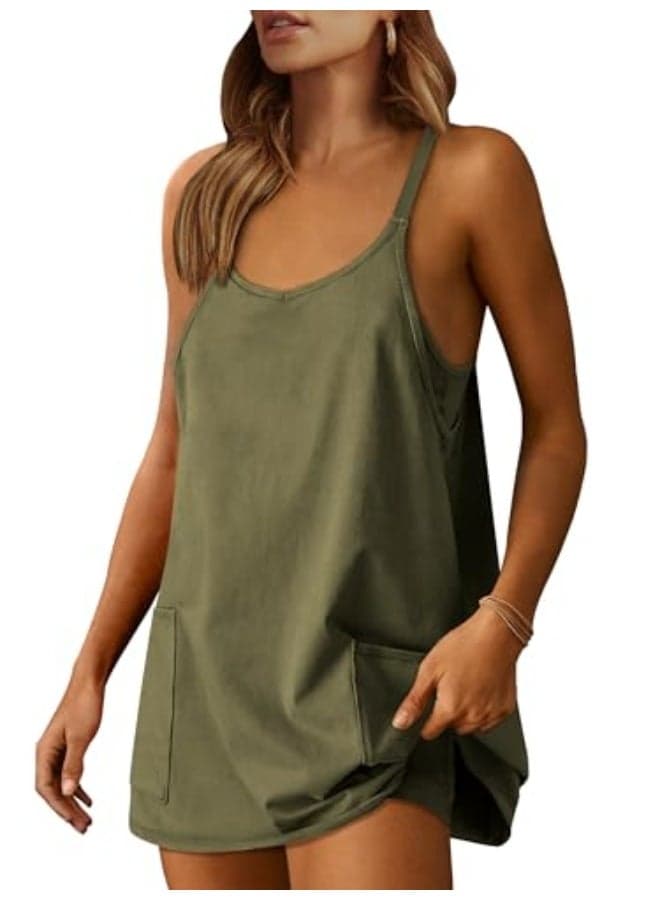 Women Athletic Dress Summer Tennis Workout Active Sports Mini Romper Dress Built in Shorts Travel Vacation Clothes