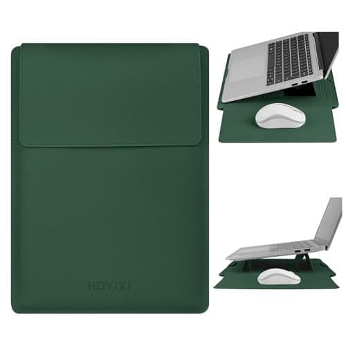 HoYiXi 15.6" Laptop Sleeve Case PU Leather with Stand Compatible with MacBook Pro 16/15.4'' MacBook Pro 15, Mac Air 15/ Dell, Matebook,Asus,15-16'' Laptop Bag,(Patent Pending),Dark Green