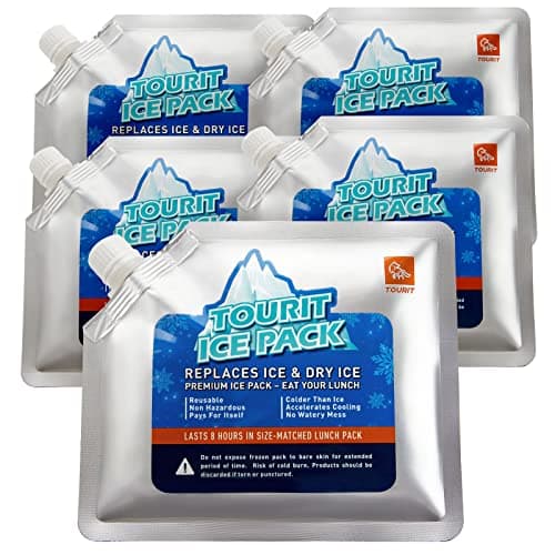 TOURIT Reusable Ice Packs for Lunch Boxes/Bags- Long Lasting Freezer Packs for Coolers & Backpacks (Set of 5)