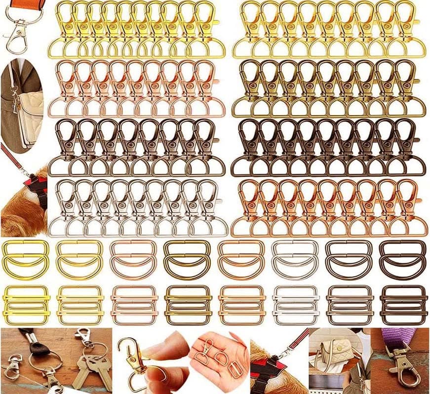 DIY Crafts 10 Sets, Bronze, Swivel Clasps with D Rings Slide Buckles Set Lanyard Snap Hooks Keychain Clip Hooks D Keychain Rings Lobster Claw Clasps Purs (10 Sets, Bronze)