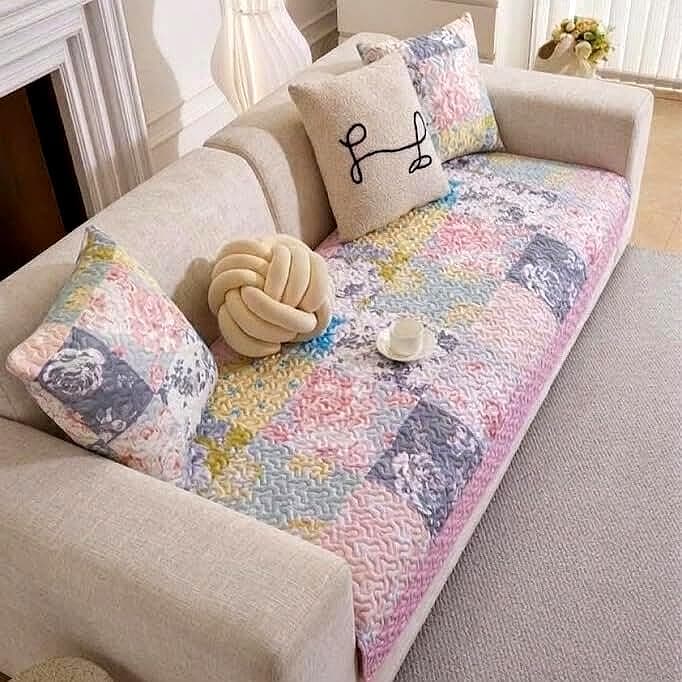 HOMETHREADS Innovative European Premium Style Anti Slip Cotton Sofa Cover Mat with PVC Backing for Non-Slip Comfort (Pink, 1 Seater | 70x70cm)