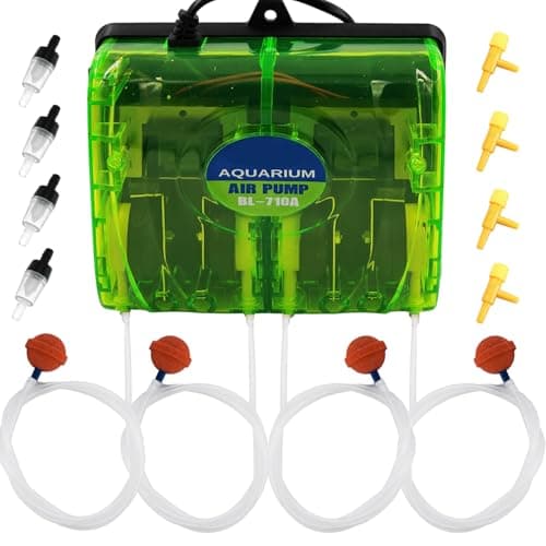 COLOURFUL - 4 Outlets Aquarium Air Pump with Accessories | 8W | Adjustable Quiet Oxygen Aerator Pump for Fish Tanks or Ponds | Model BL-710A with Accessories (Combo-3)
