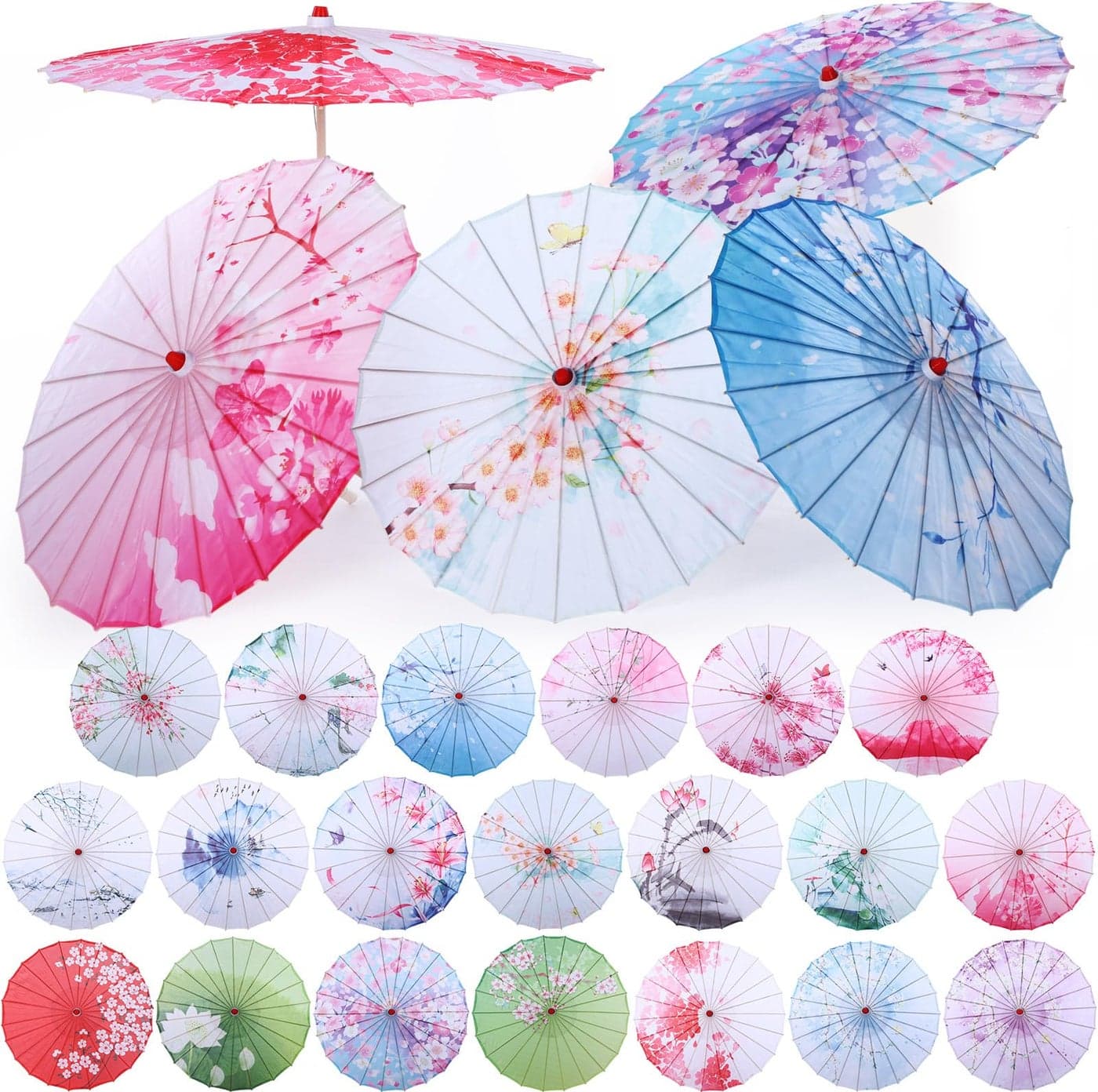 Shinylin 20 Pcs 32" Oiled Paper Umbrella Chinese Classical Umbrella Bulk Bamboo Silk Japanese Oiled Parasol Art Dance for Wedding Parties Photography Costumes Cosplay Decoration