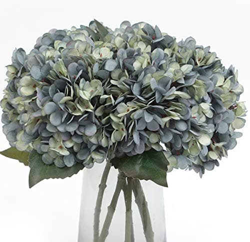 Kimuras Cabin Fake Flowers 6pcs Artificial Silk Hydrangea Flowers Bouquets Faux Hydrangea Stems for Home Wedding Party Table Core Autumn Garden Halloween Decoration Deep Lake Blue Pack of 6