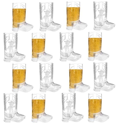 JTWKING Cowboy Boot Shot Glasses Set of 16 Plastic Shot Cups Western Party Decorations Cowboy Boot Shot Glasses Set Party Cups for Party Favors Adults Bachelorette Birthday Carnival