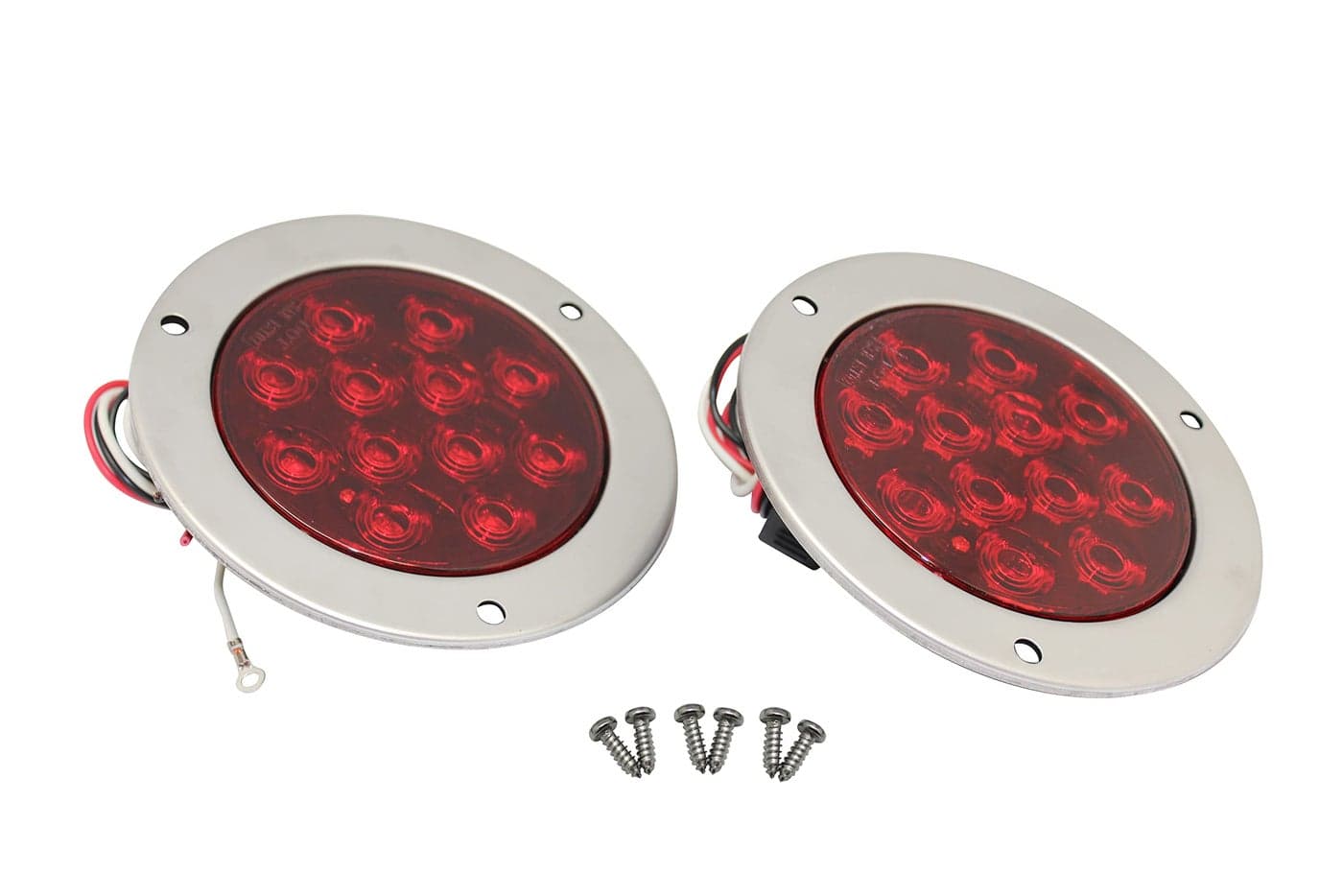 MAXXHAUL 2 Pcs 4 Round Red LED Trailer Tail Lights with Stainless Steel Bezel Ring IP67 Stop Brake Turn Tail Lights for Truck Trailer RV Jeep