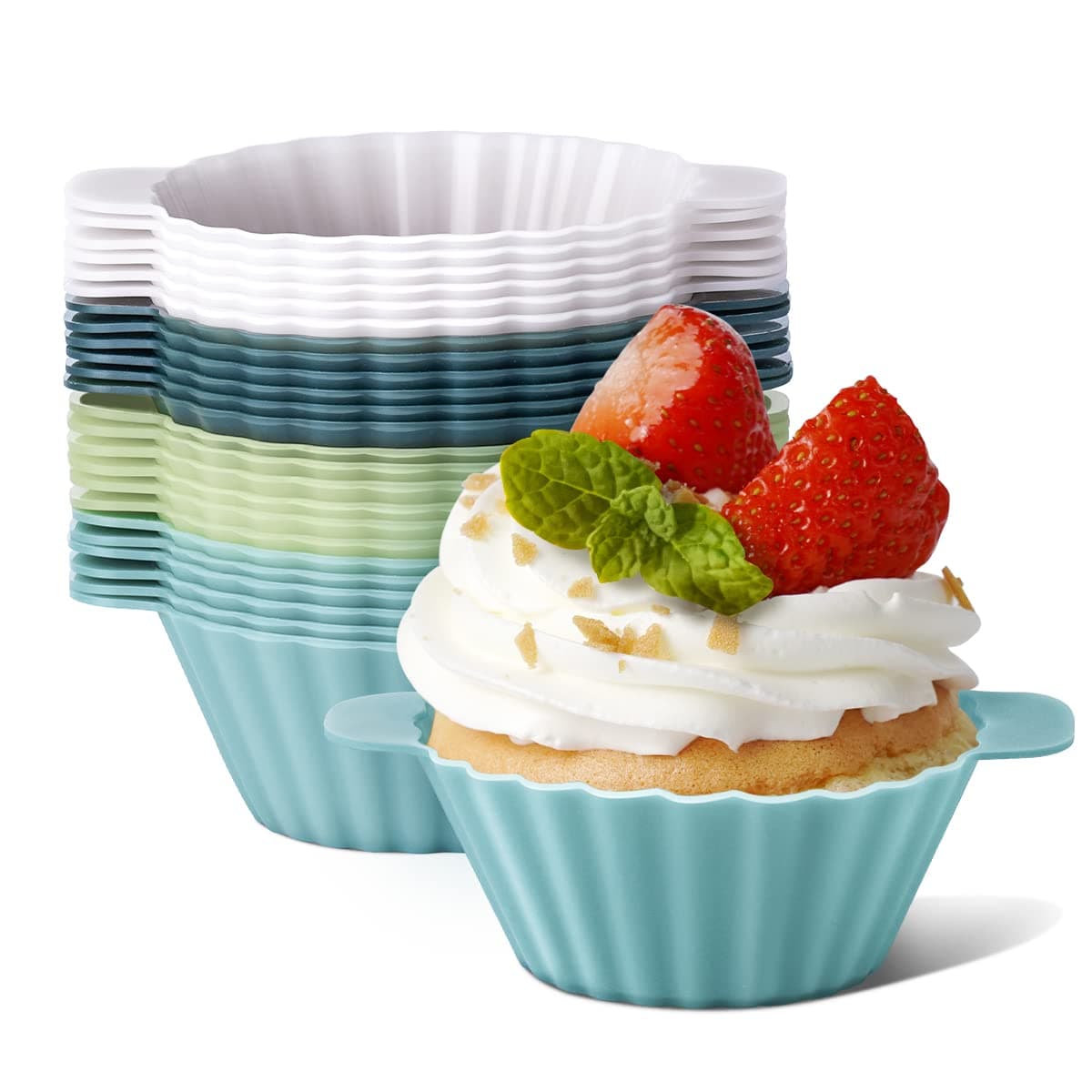 Silicone Cupcake Baking Cups 24 Pack Upgraded Reusable Muffin Liners Nonstick Cupcake Molds BPA Free Dishwasher Safe