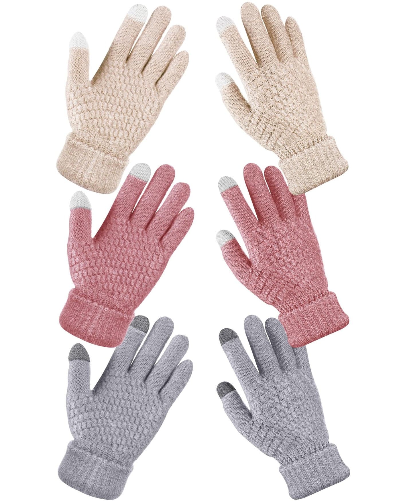 Jeere 3 Pairs Women's Winter Gloves Warm Women Touch Screen Knit Gloves Elastic Cuff Winter Mitten for Cold Weather(Cute Colors)