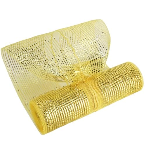 MEEDEE Gold Deco Mesh 10 Inch Deluxe Wide Foil Metallic Pull Up Mesh Yellow Gold Decorative Ribbon for Christmas Tree Wreaths Garland Gift Wrapping Bows Making 30 Feet