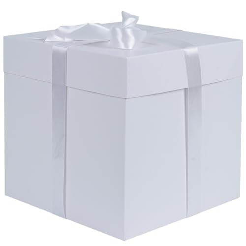 Elephantpackage Medium Gift Box with Lids Ribbon and Paper Filler for Birthdays Mothers Day Bridal Showers Weddings Baby Showers Collapsible 87 1 Pack White