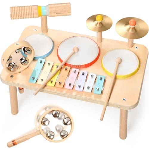 WINGYZ Kids Drum Set 9in1 Montessori Toys for 13 Year Old Wooden Musical Instruments for Toddlers Baby Musical Toys with Drums Xylophone Helps HandEye Coordination Gift for 13 Boys Girls