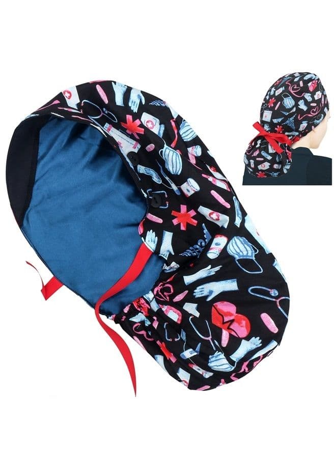 Ponytail Scrub Caps for Women-Surgical Caps Nurse Hat with Functional Ponytail Holder for Long Hair Choose from Many Colors,Single or Satin-Lined