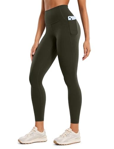 CRZ YOGA Butterluxe Workout Leggings Pockets 25'' - High Waisted Gym Womens Yoga Pants Buttery Soft Olive Green X-Small