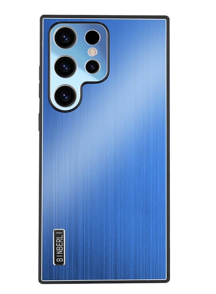 Ultra Thin Case for Samsung Galaxy S23 Ultra Hard Mobile Phone Case Made of Metal Brushed Texture Shockproof TPU Inner Shell Protective Case Blue