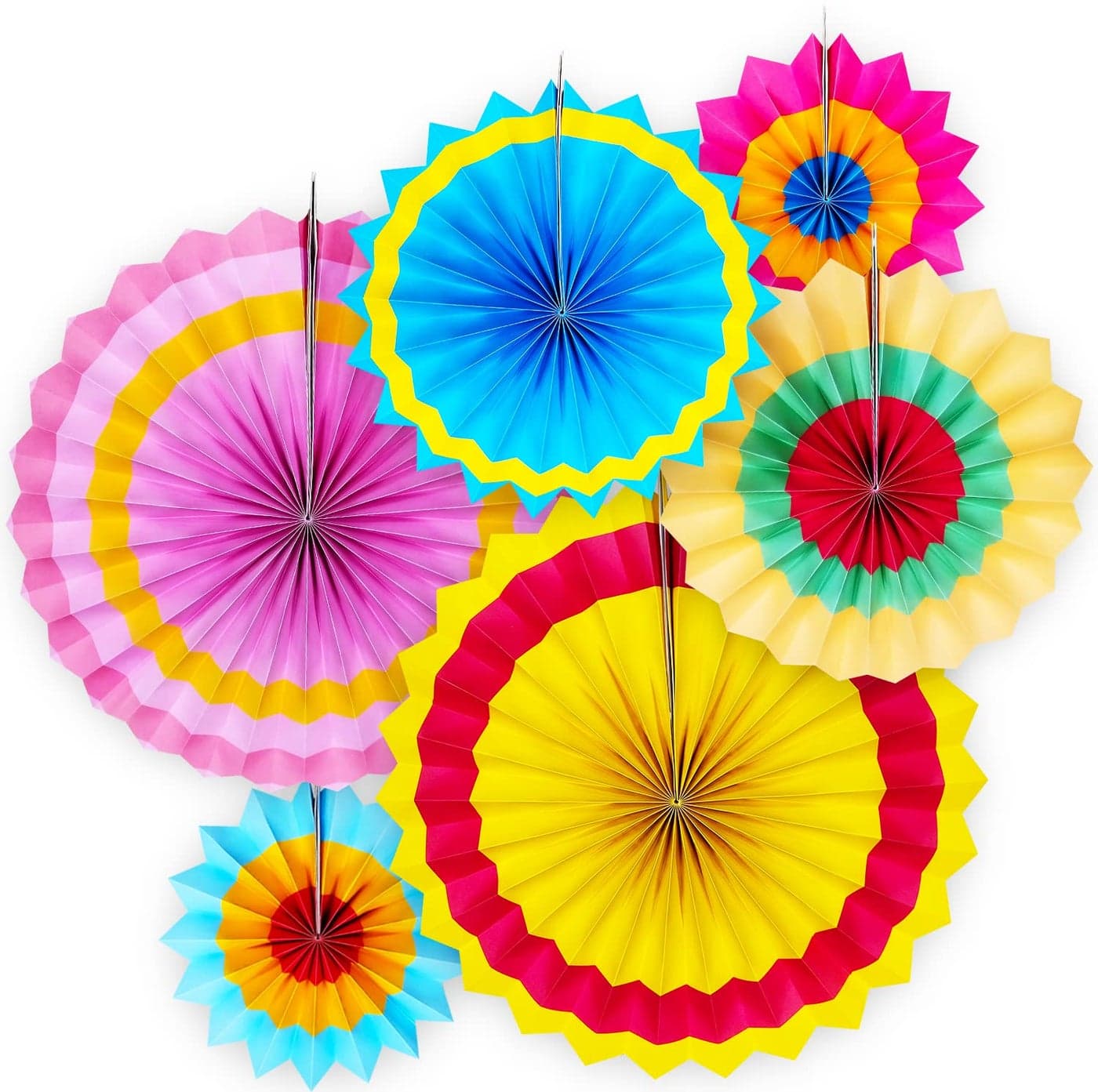 Party Propz Paper Fans for Decoration - Pack of 6 Pcs Paper Fan Decoration Set for Birthday | Paper's Decorations Item | Haldi Decorations Items | Multicolour (Cardstock)