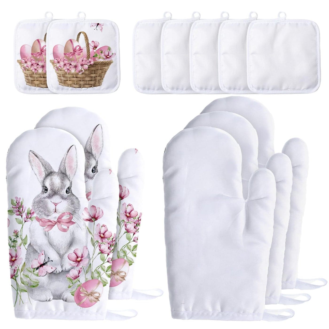 Patelai 6 Pieces Blank Sublimation Oven Mitts Set Include Blank Sublimation Heat Resistance Oven Gloves and Pot Holders for DIY Kitchen Dining Room Accessories