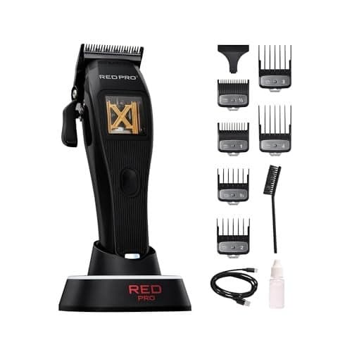 RED Pro X-King Cordless Hair Clipper for Men Hair Cutting, Strong & Fast Vector Motor, DLC Diamond Like Carbon Coated Blade, Rechargeable USB-C Charging Cradle, 6 Guards (Black)