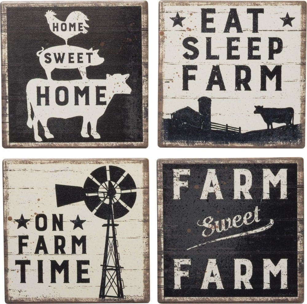 Primitives by Kathy 39412 Rustic Style Absorbent Stone Coasters Set of 4 FarmSweetFarm