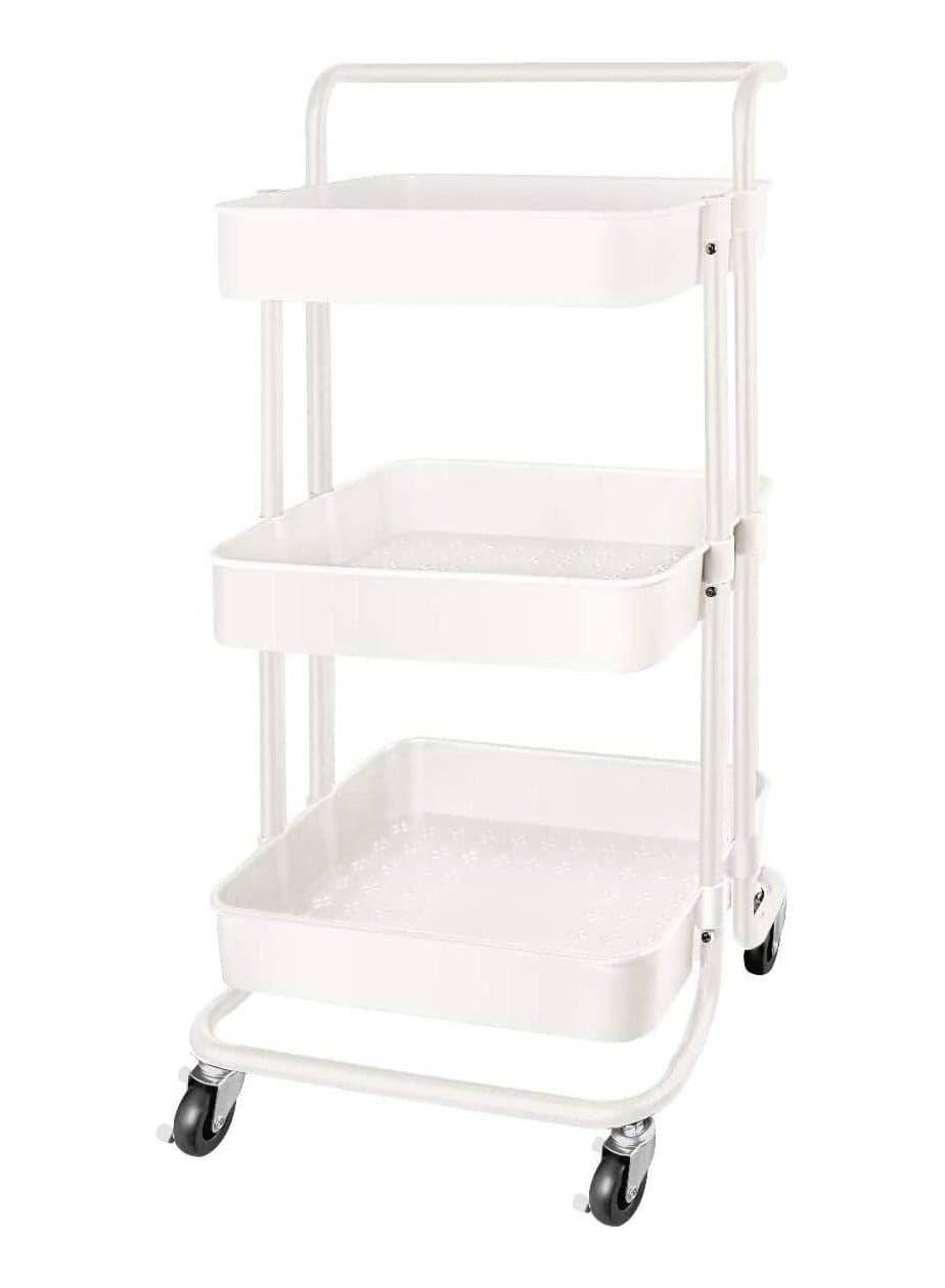 Rolling Utility Cart 3-Tier Kitchen Metal Trolley Movable Storage Cart with Lockable Wheel and Handle Multifunction Heavy Duty Organizer