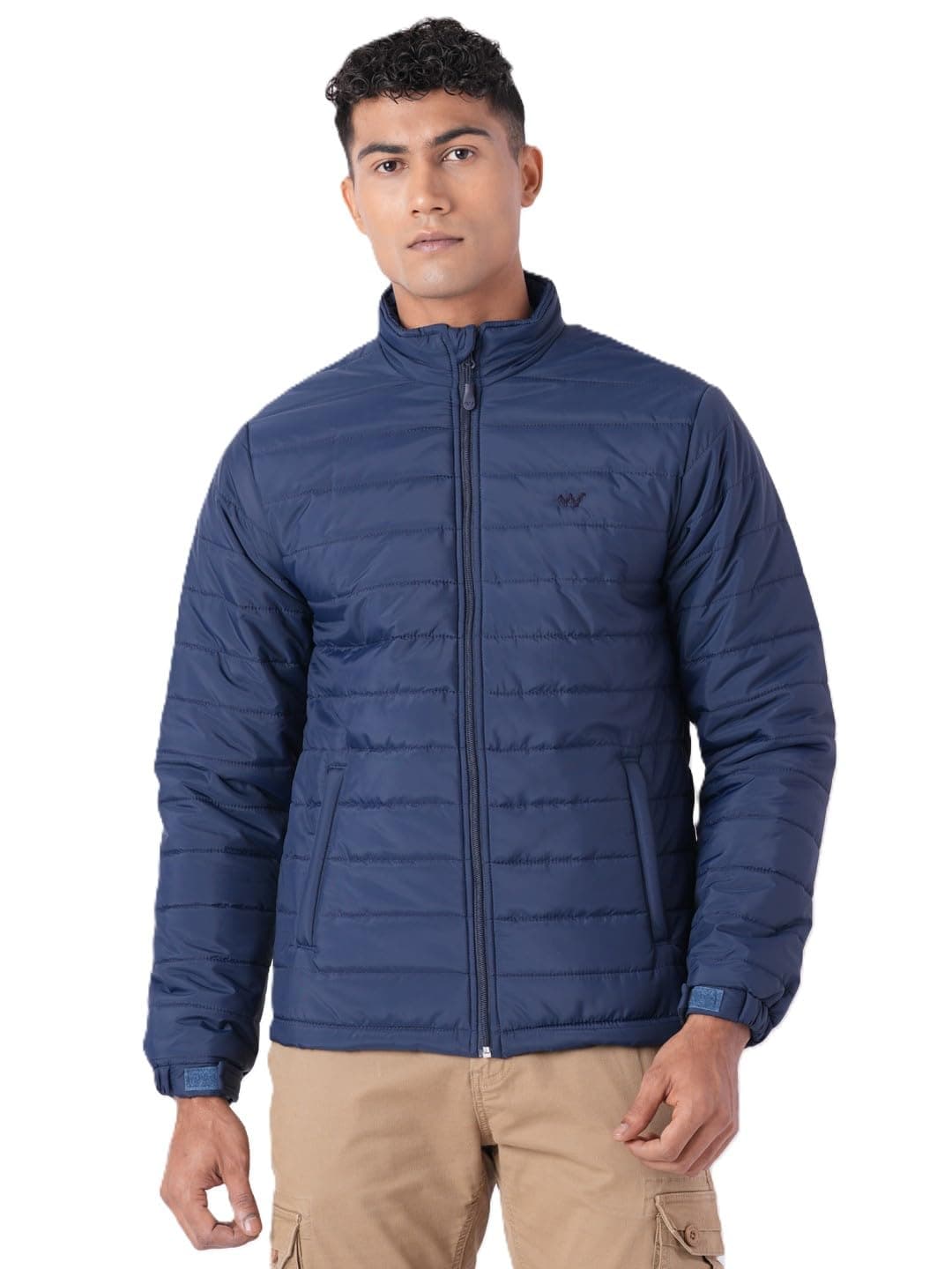 Wildcraft Men Alpine Solid Nylon Blend Collored Casual Quilted Husky Jacket, Full Sleeve - Regular fit, Navy Blue, M