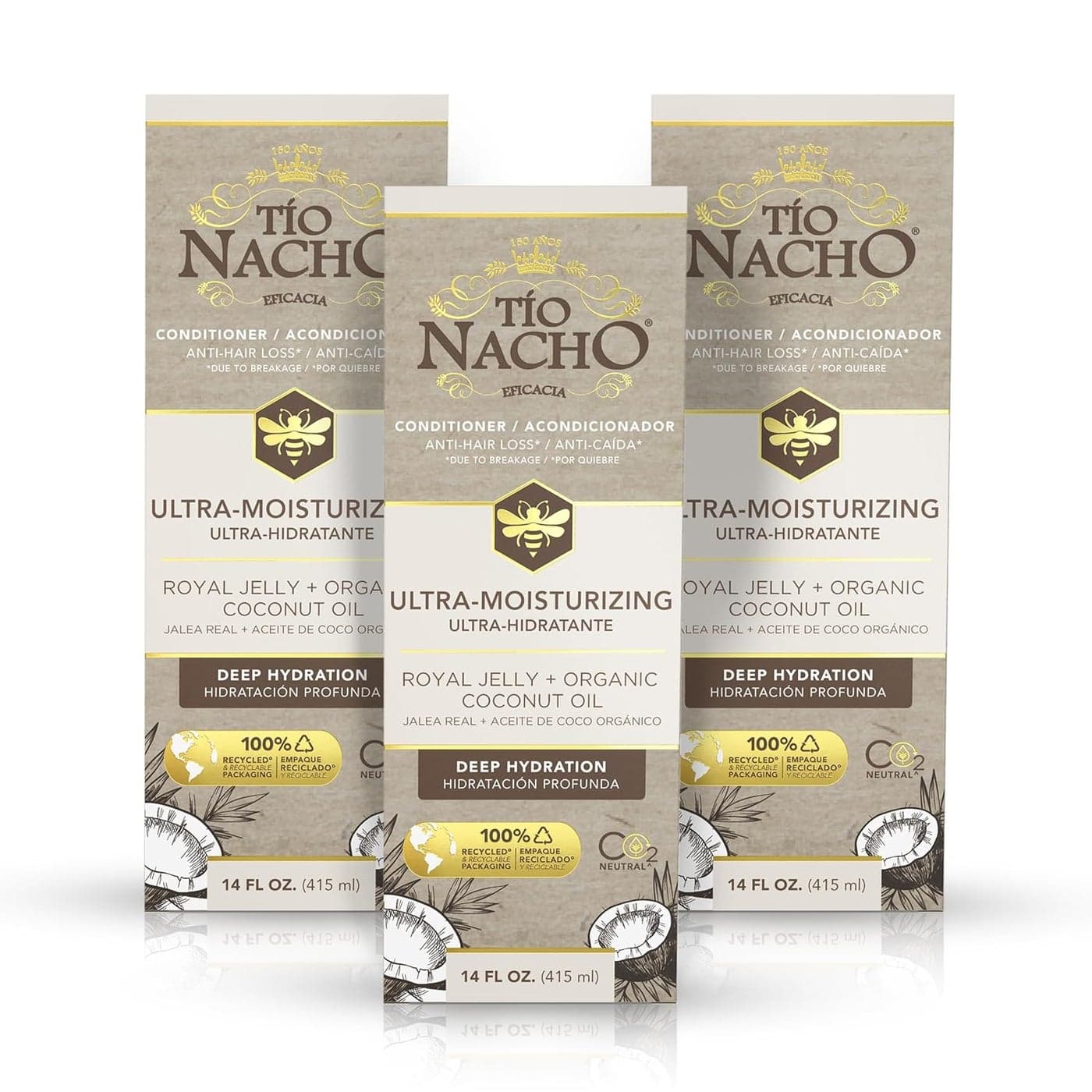 Tio Nacho Ultra Hydration Coconut Oil Conditioner AntiHair Loss Deep Nourishment UV Protection Frizz Control with Organic Coconut Oil Royal Jelly 14 Oz Pack of 3