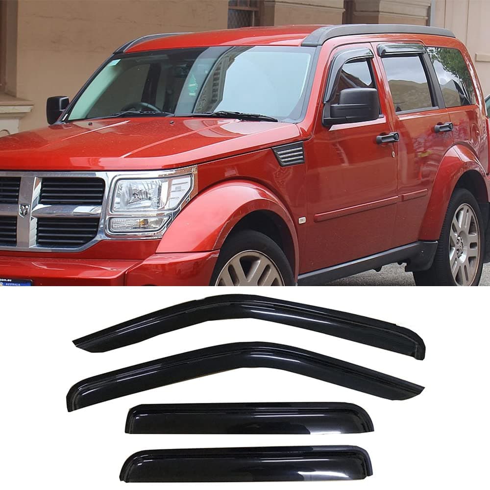 Kucaruce 94307 Original Side Window Wind Deflector4pcs Outside Mount Style TapeOn Nice Sun Rain Guards SetDark Smoke Window Visor fit for 20072012 Dodge Nitro
