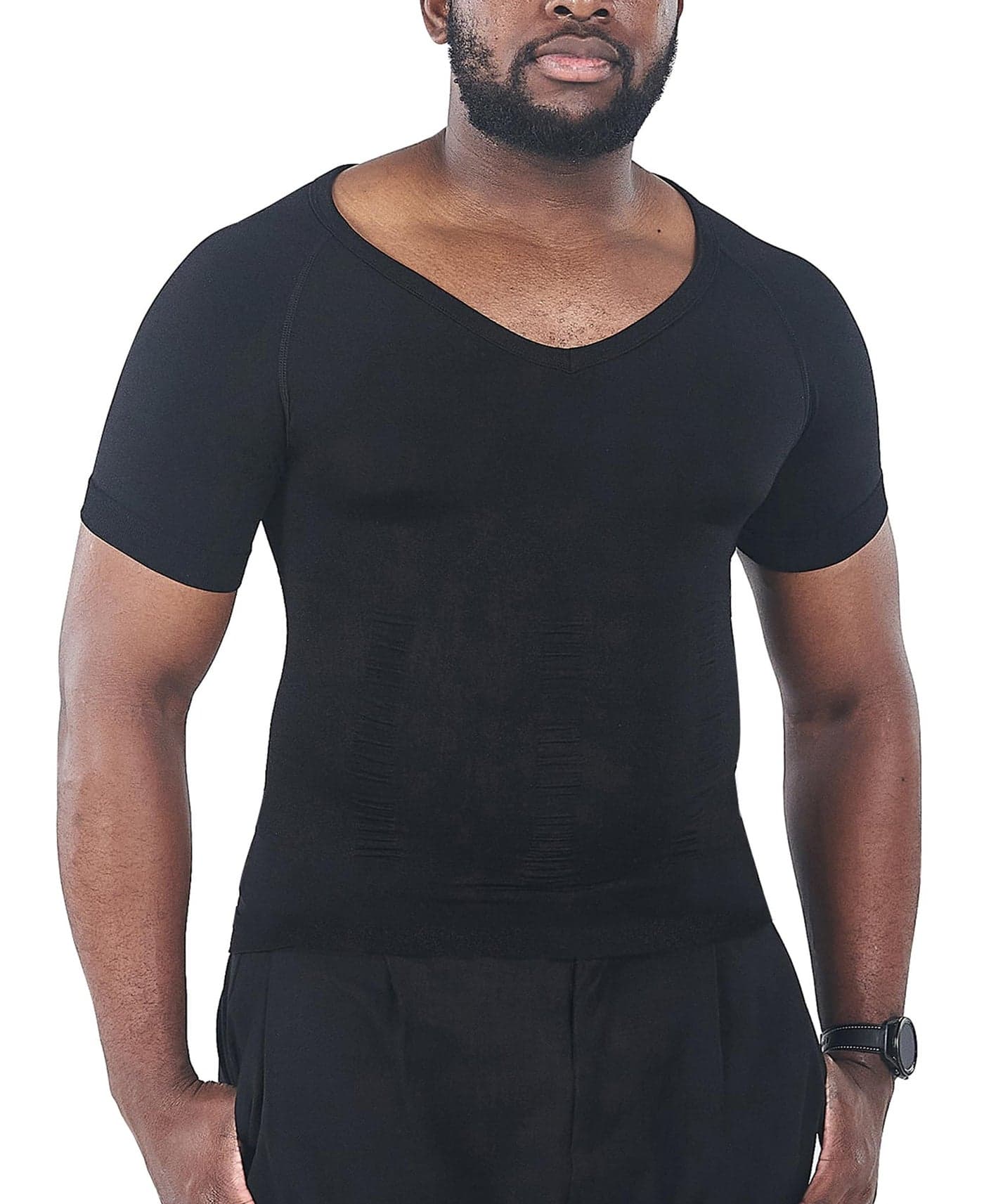 KOCLES Gynecomastia Compression Shirts for Men, Shapewear Slimming Body Shaper Undershirt, V-Neck Baselayer T-Shirt for Workout Sports, Fajas para Hombres (Black, XX-Large)