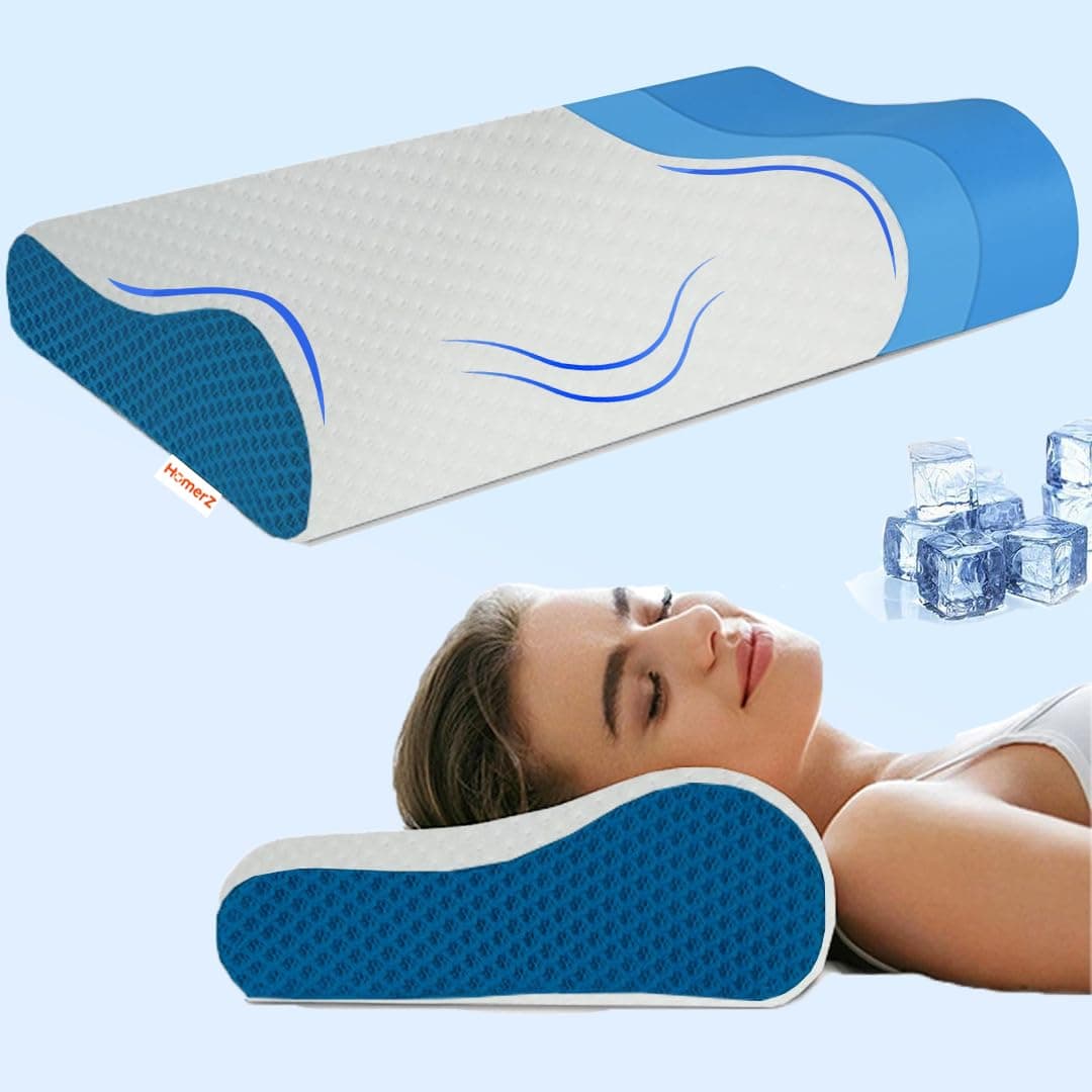 Homerz Premium Orthopedic Cool Gel Infused Memory Foam Pillow for Neck and Shoulder Pain Dual Height Contour Pack of 2