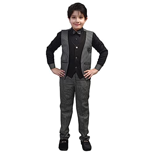 ZOLARIO Boys Clothing Set 3 Piece Dress for Boys, Set of Waist Coat, Pant, Bow & Shirt, Ideal for Wedding & Birthday. (5-6 Years) Black