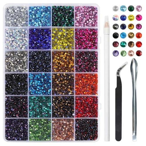 BEADSLAND Hotfix Rhinestones Mixed 24 Colors SS10 Rhinestones for Crafts Clothes Hotfix Crystals with 1 Tweezers 1 Wax Pencil and 1 Spoon