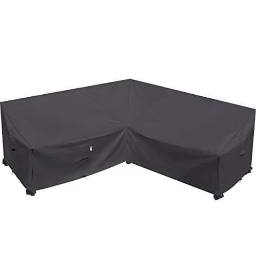 Flexiyard Heavy Duty Outdoor Sectional Sofa Cover, Waterproof 600D Patio Sectional Couch Cover, Lawn Patio Furniture Protector(Storm Grey, V-Shaped-90 x 90")