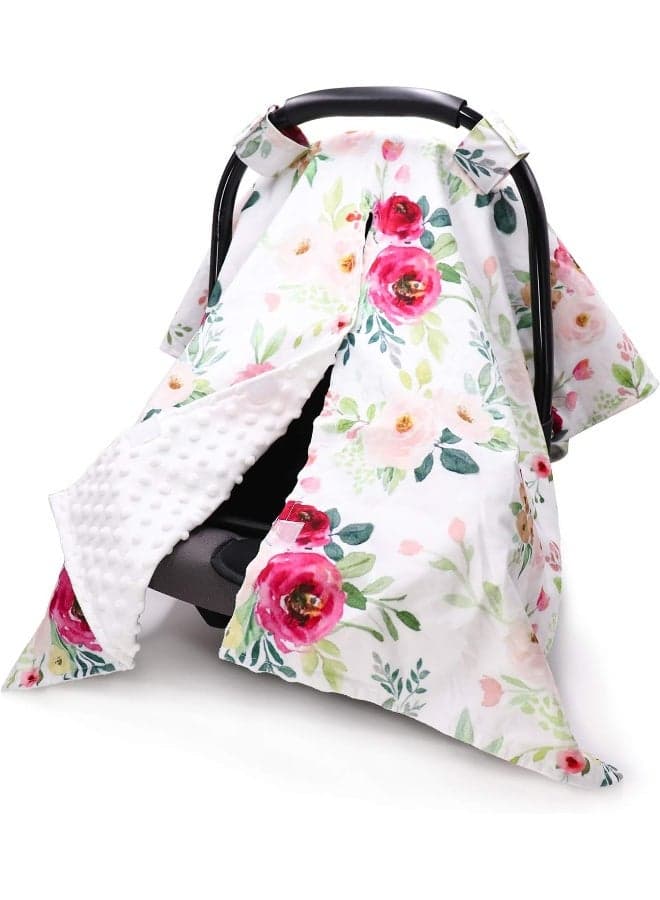 TANOFAR Floral Car Seat Cover for Babies, Peekaboo Opening Minky Carseat Canopy for Newborn, Multiuse, Mom Nursing Breastfeeding Covers, Minky Blanket for Infant Toddler